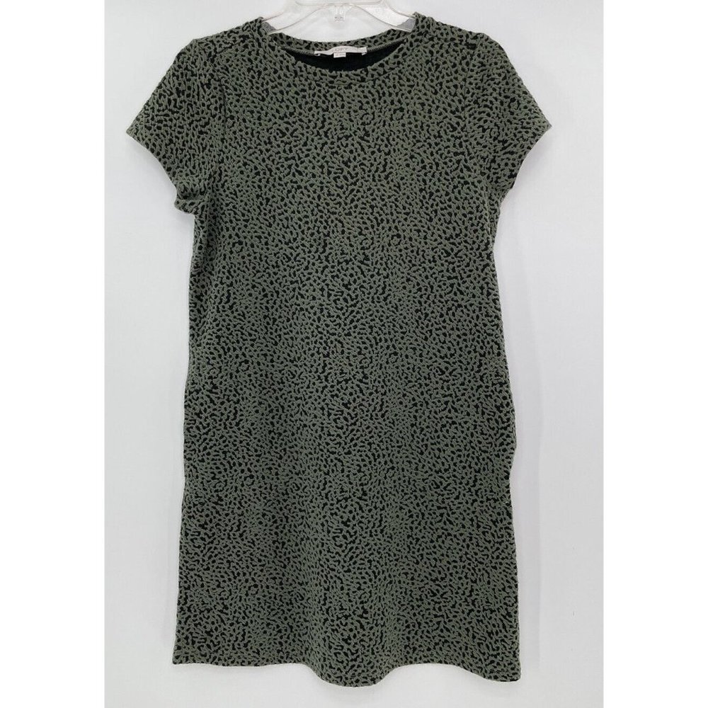 LOFT Green Black Textured‎ Shift Dress Pockets Short Sleeve Size Petite Small
